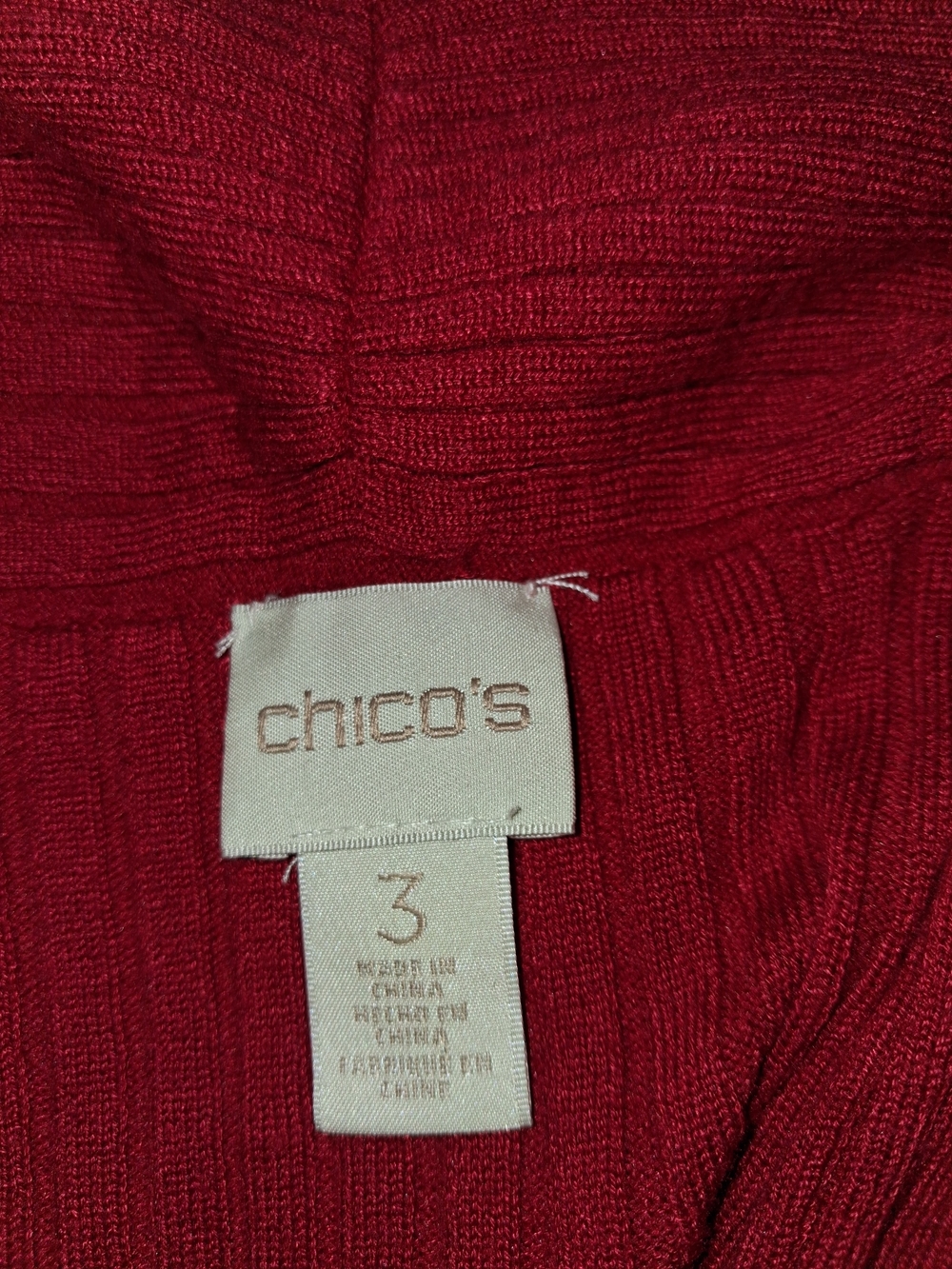 Chico's Women's Red Ribbed Ruffle-Front Cardigan - Picture 3 of 3
